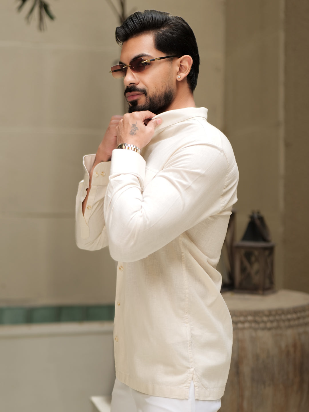 Cream Linen Utility Shirt