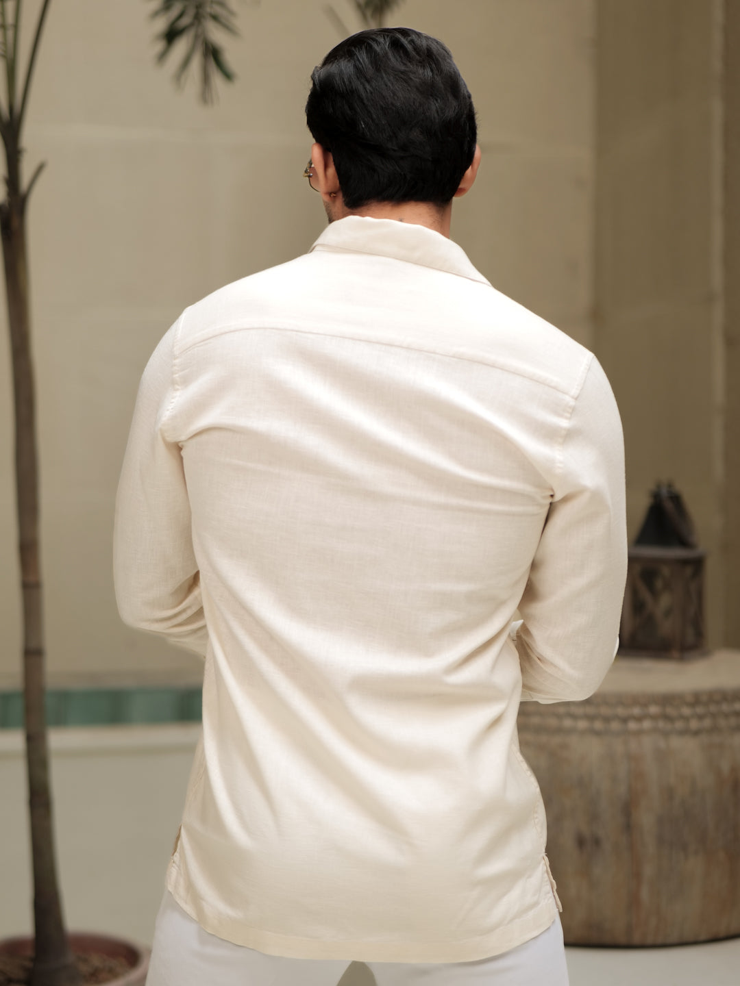 Cream Linen Utility Shirt
