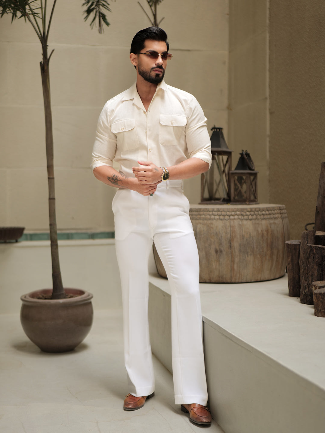 Cream Linen Utility Shirt