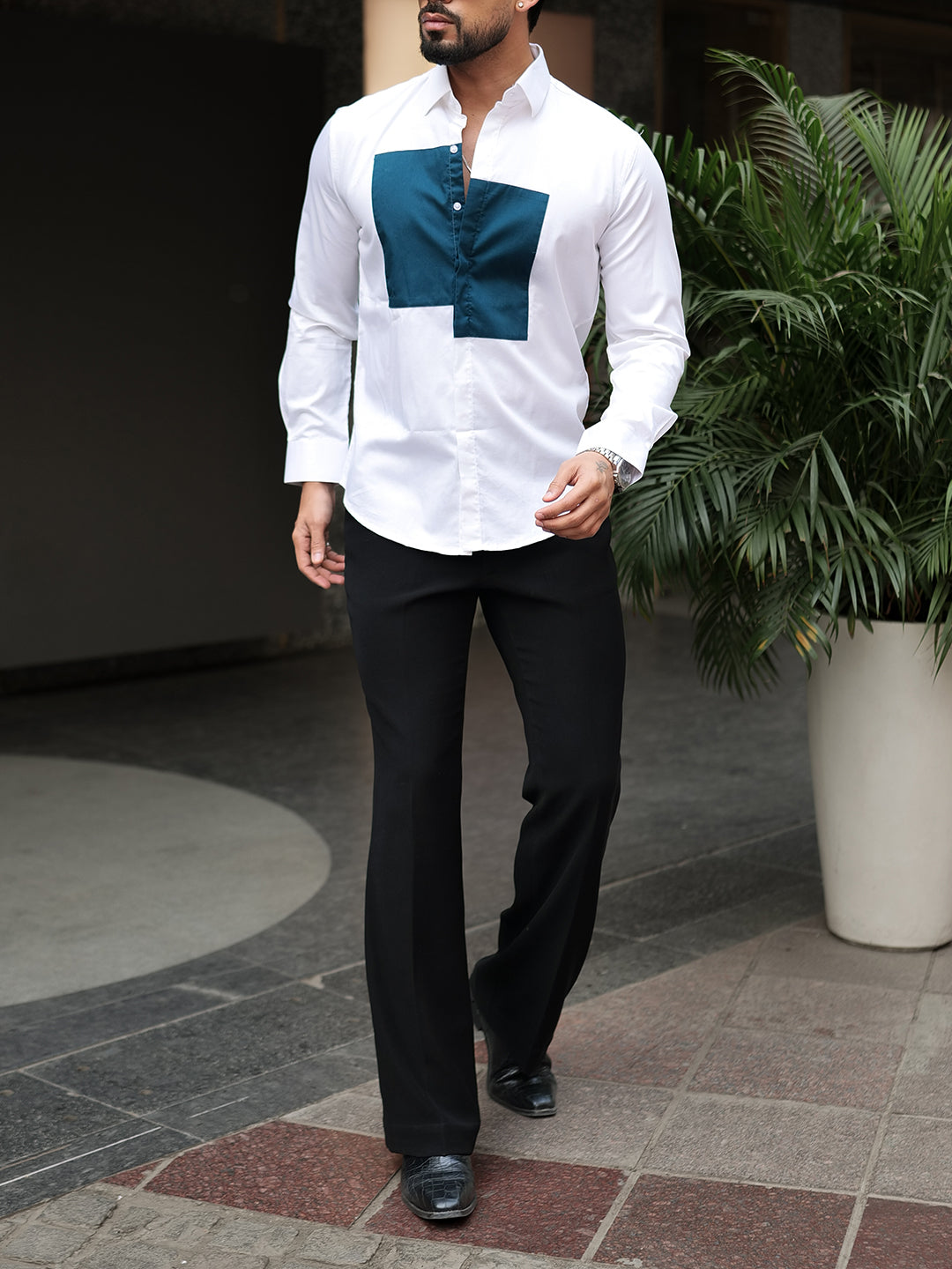 White Teal Box Designer Shirt