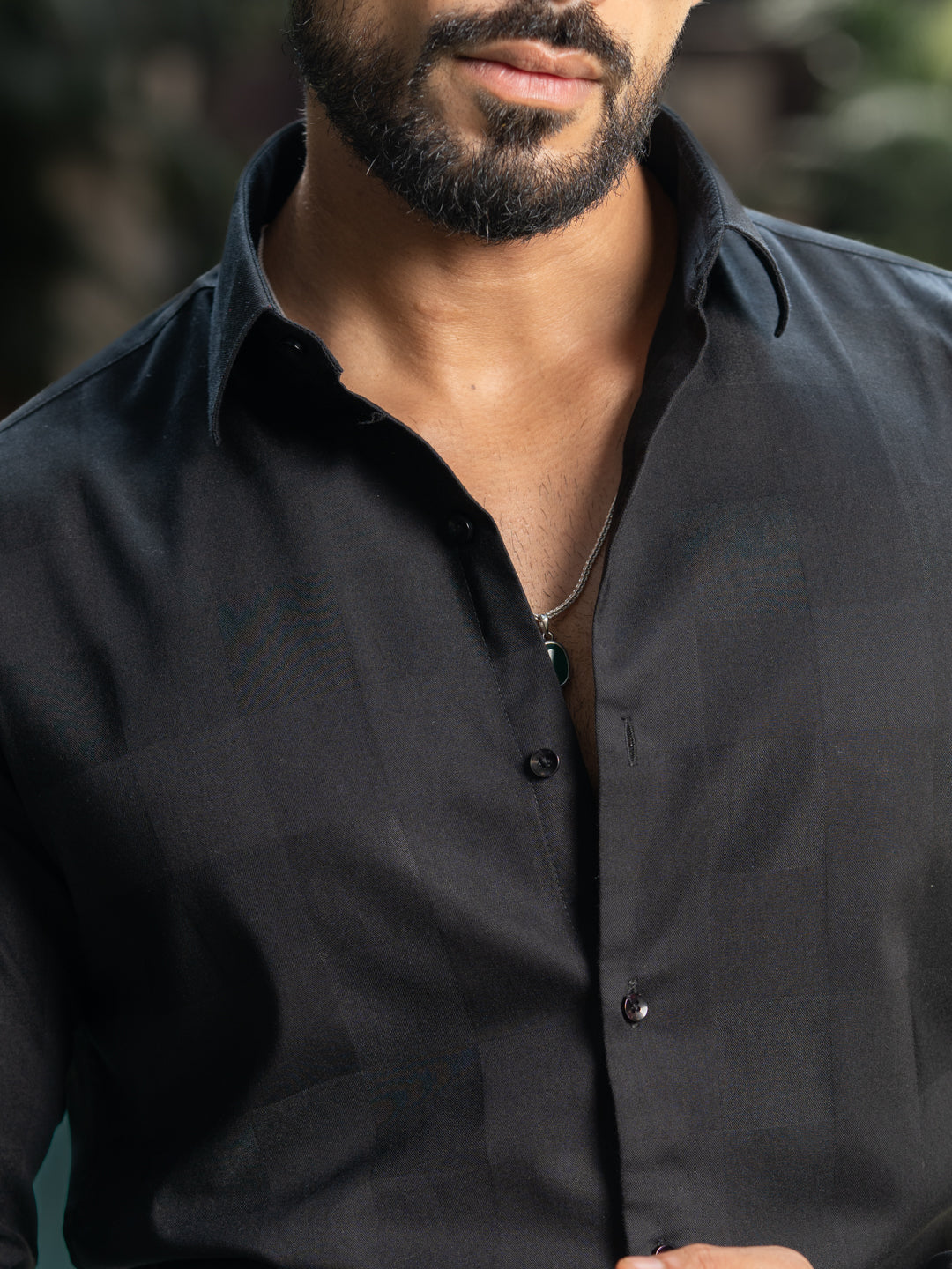 Black Micro Check Stretch Shirt