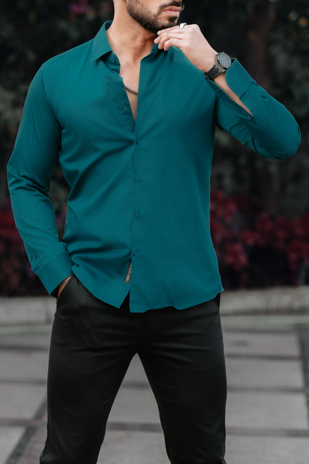 Classic Teal Cotton Satin Shirt