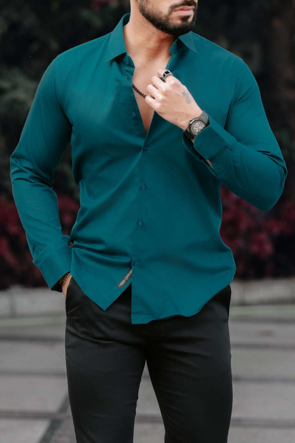 Classic Teal Cotton Satin Shirt