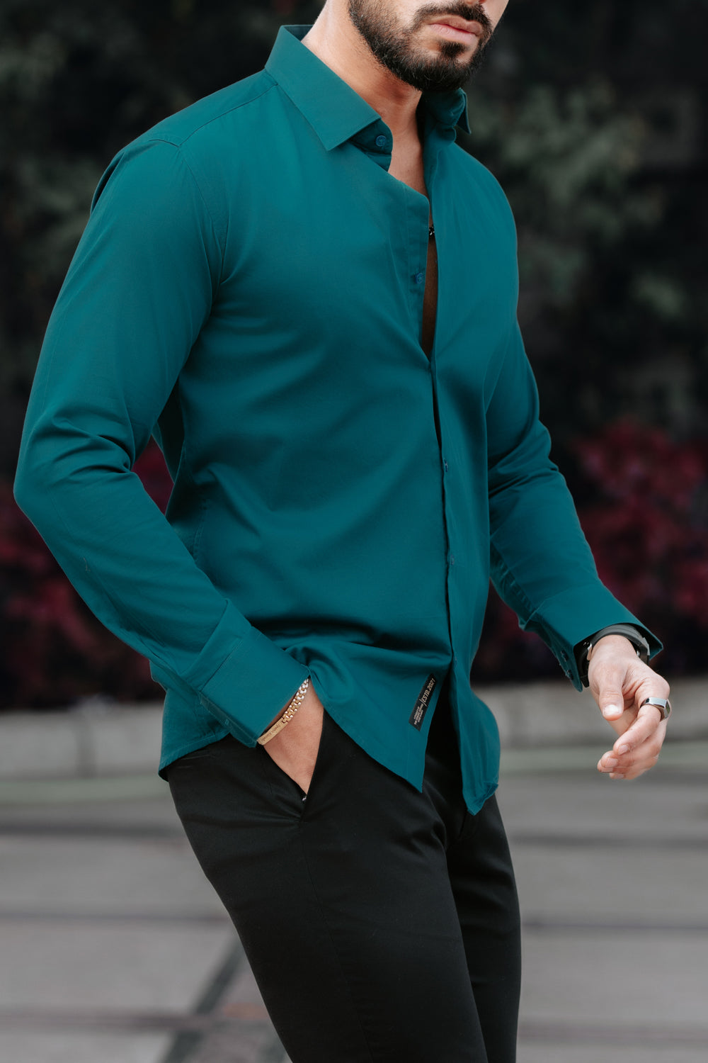 Classic Teal Cotton Satin Shirt