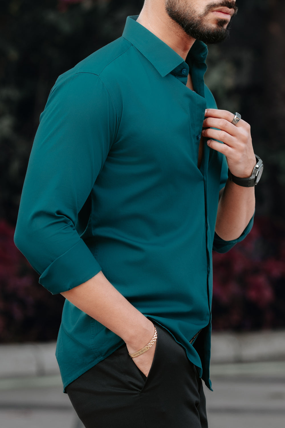Classic Teal Cotton Satin Shirt