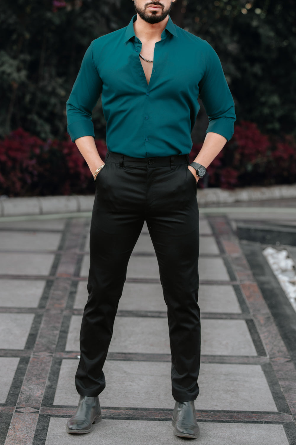 Classic Teal Cotton Satin Shirt