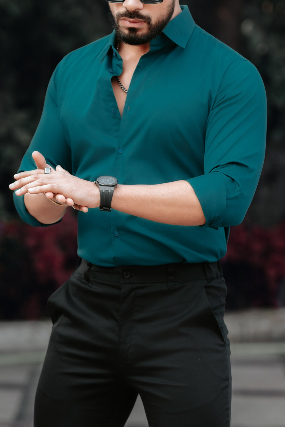 Classic Teal Cotton Satin Shirt