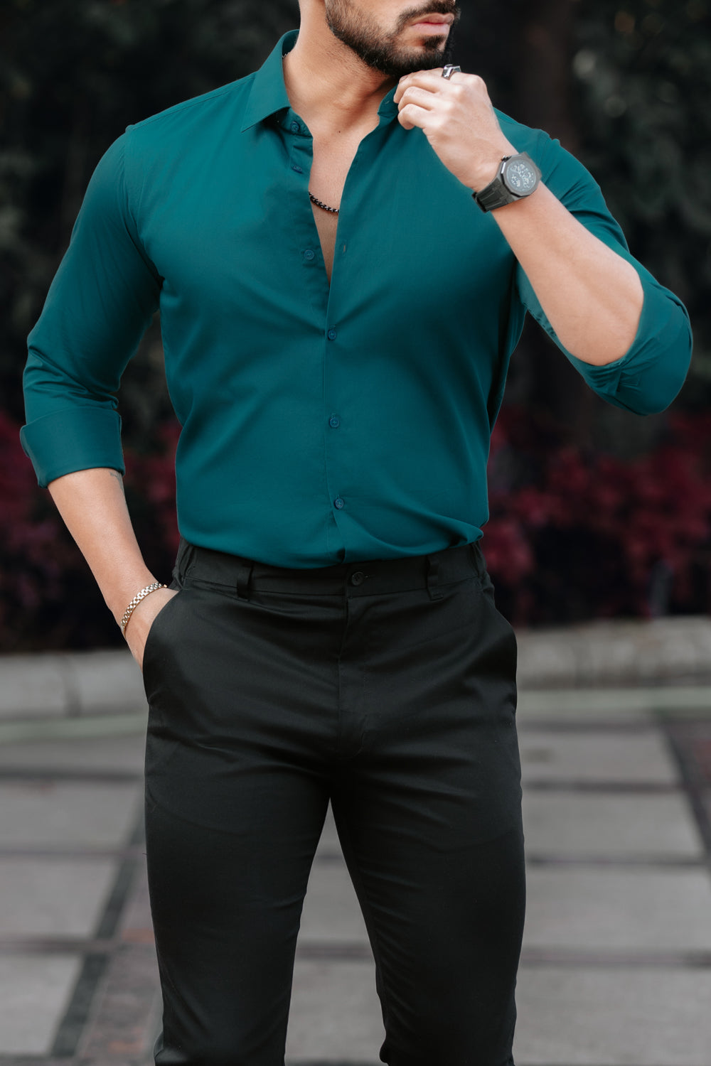 Classic Teal Cotton Satin Shirt