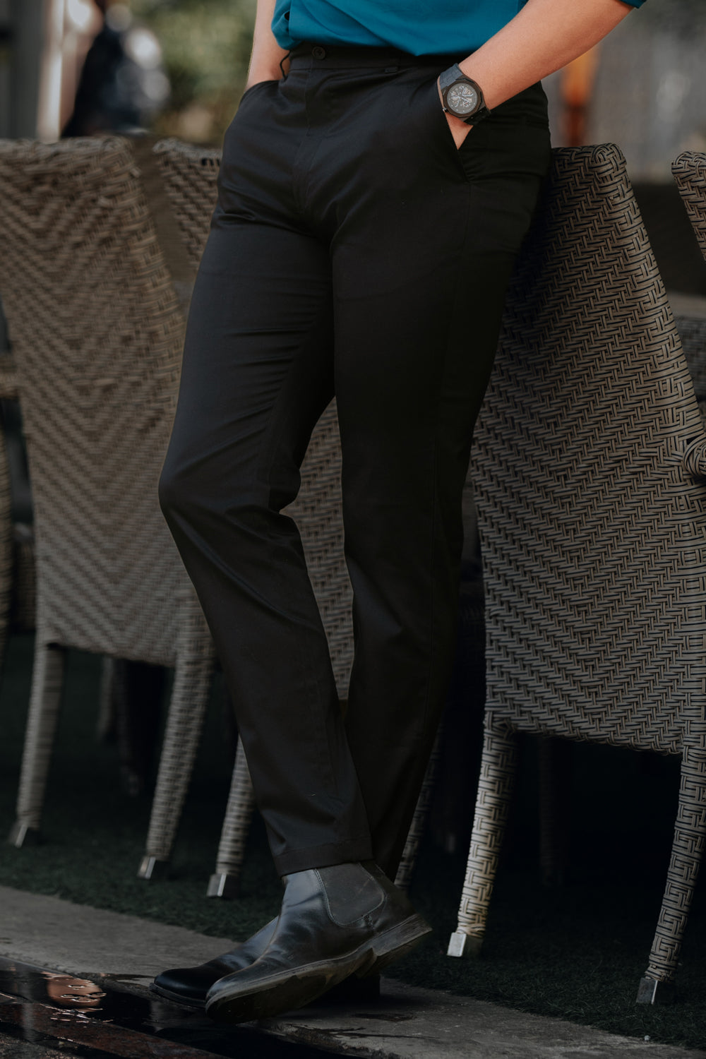 Black Cotton Chinos