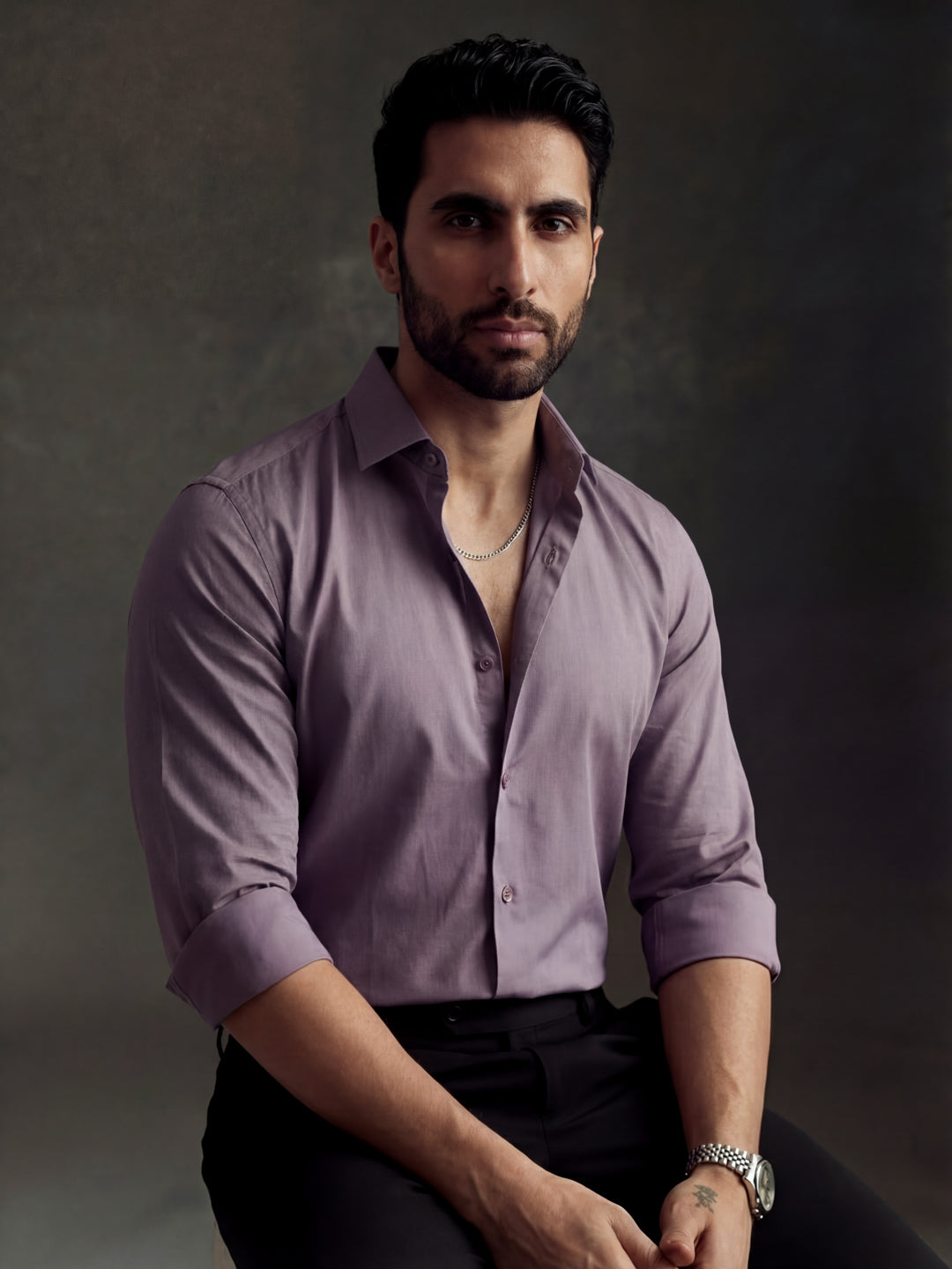 Classic Plum Cotton Satin Shirt