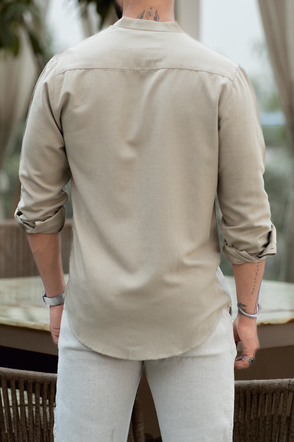 Beige Mandarin Collar Shirt