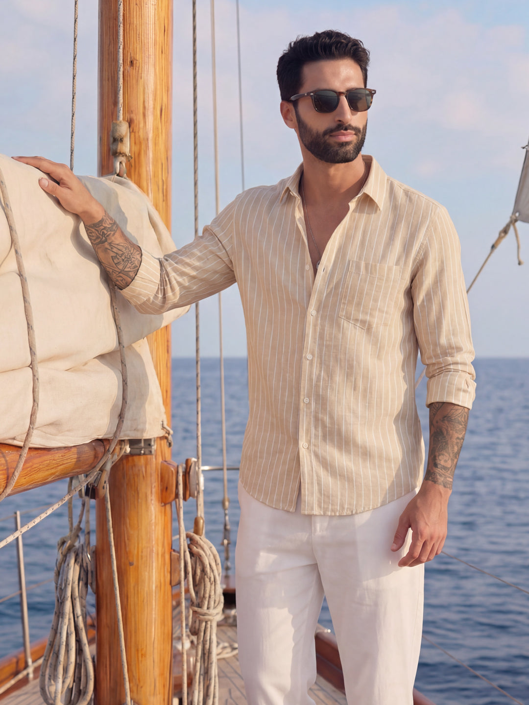 Brown Linen Stripe Shirt
