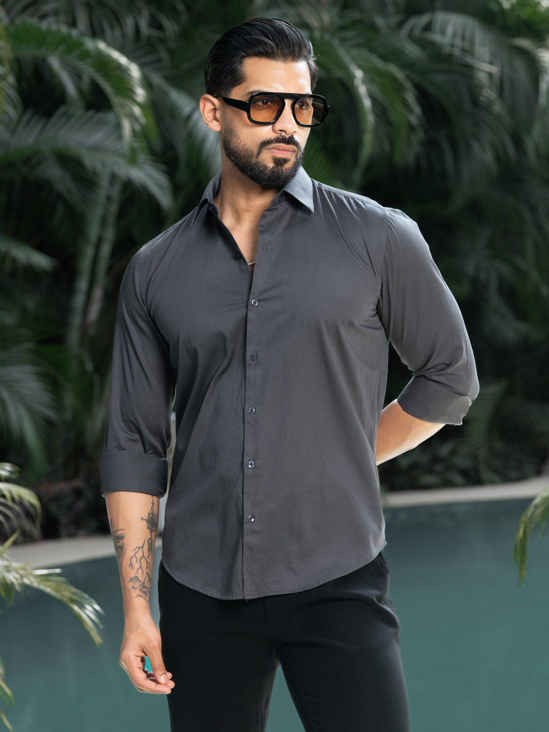 Grey Regular Solid Shirt