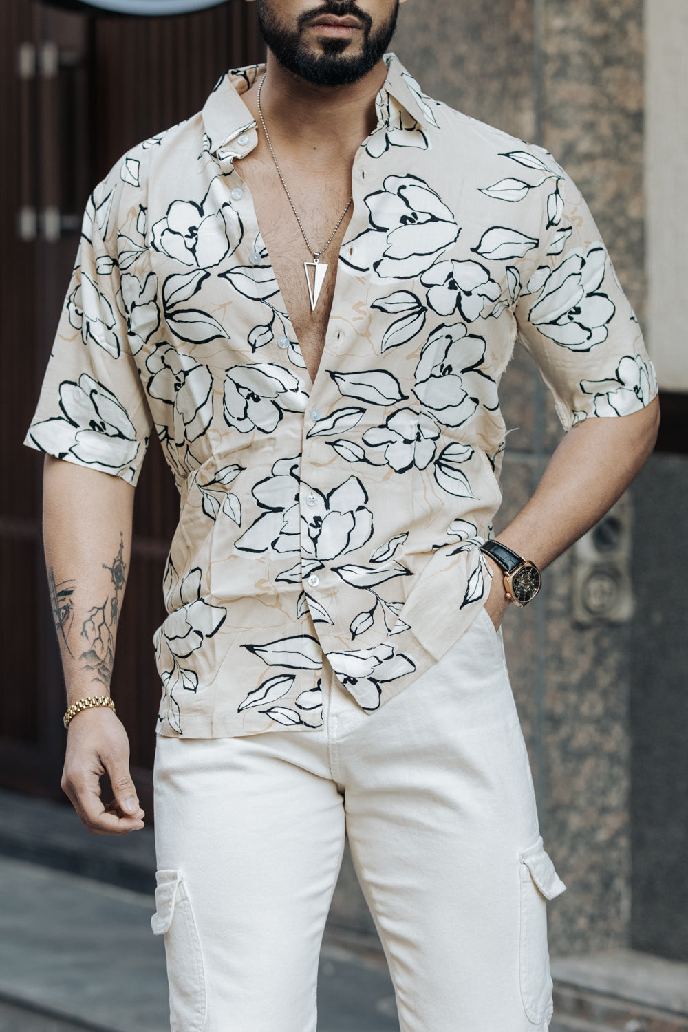 Beige Floral Resort Shirt