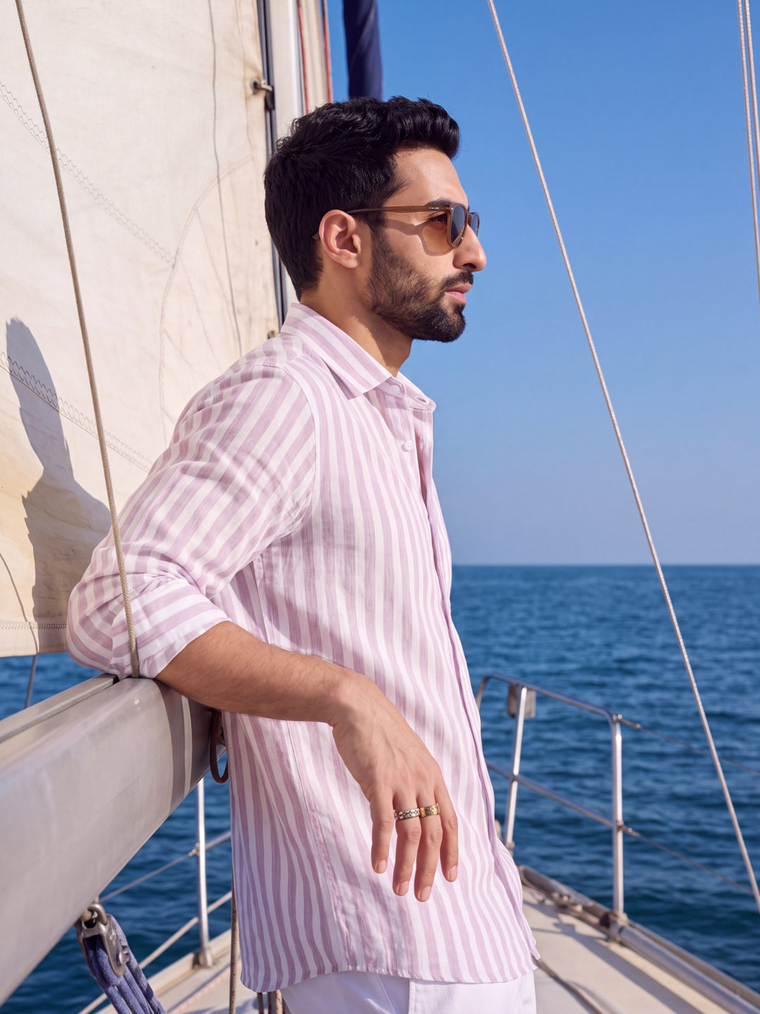 Orchid linen stripe