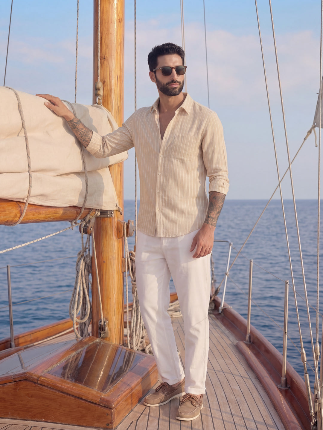 Brown Linen Stripe Shirt