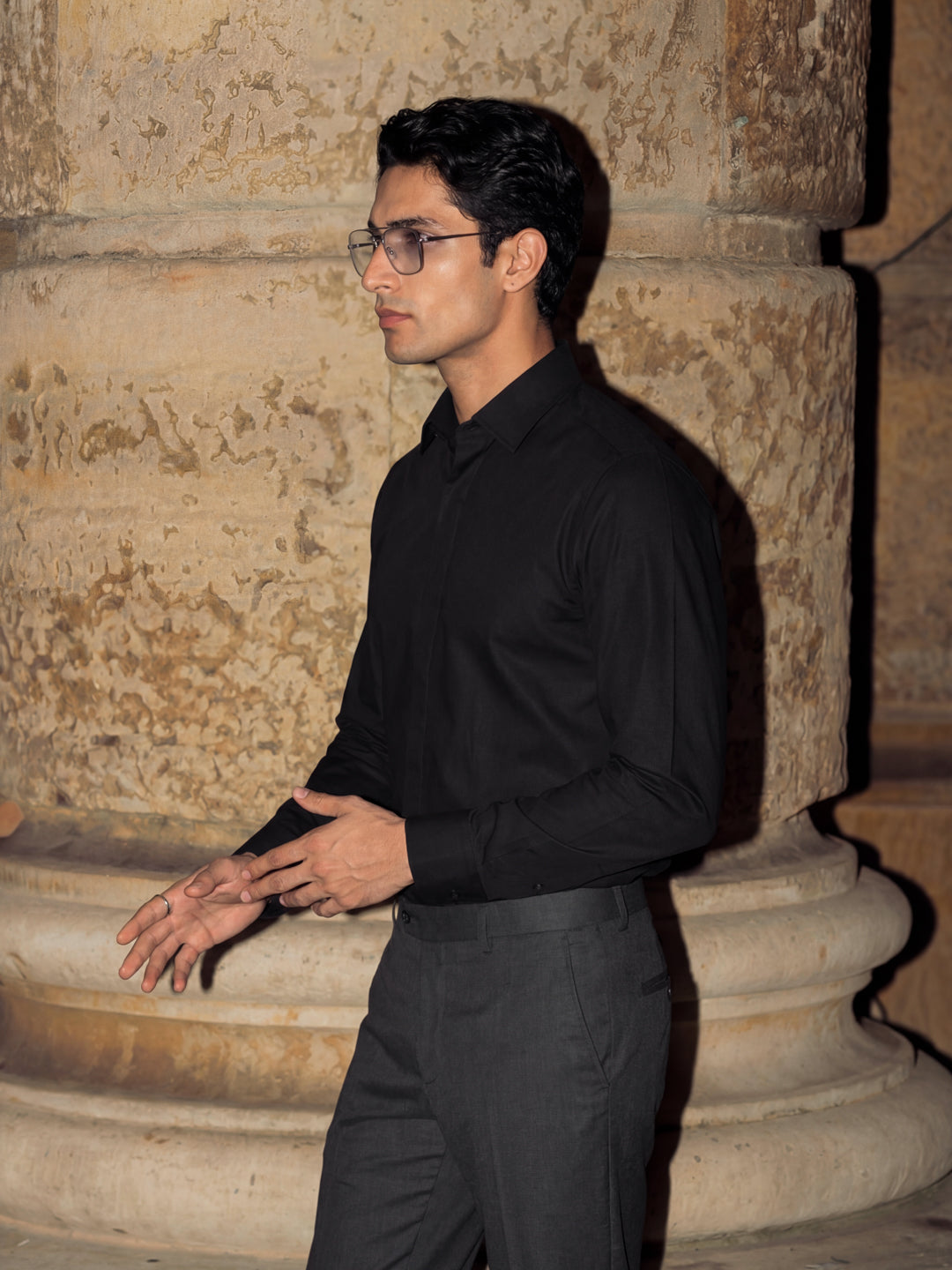 Black Placket Cover Shirt