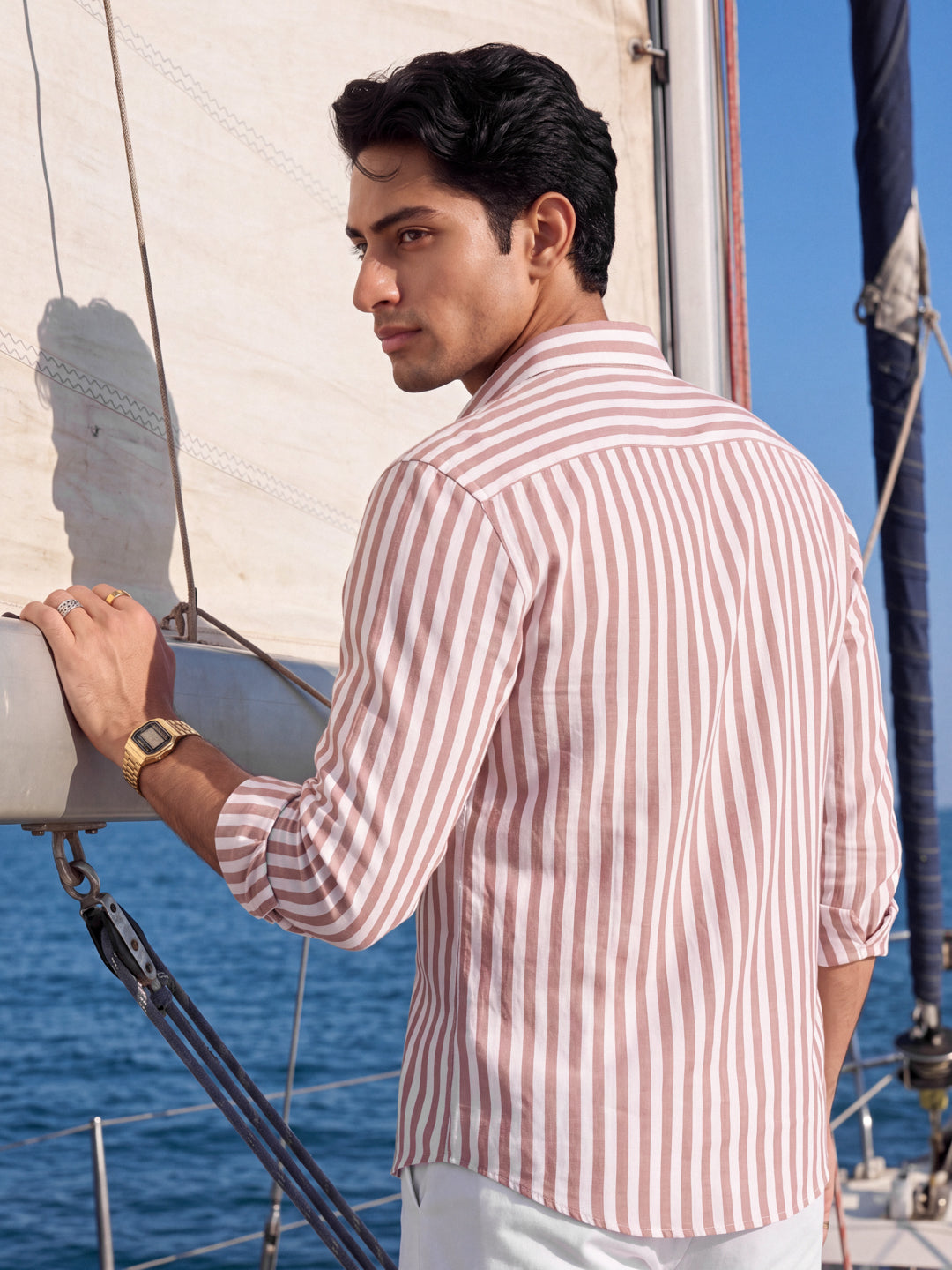 Camel linen stripe