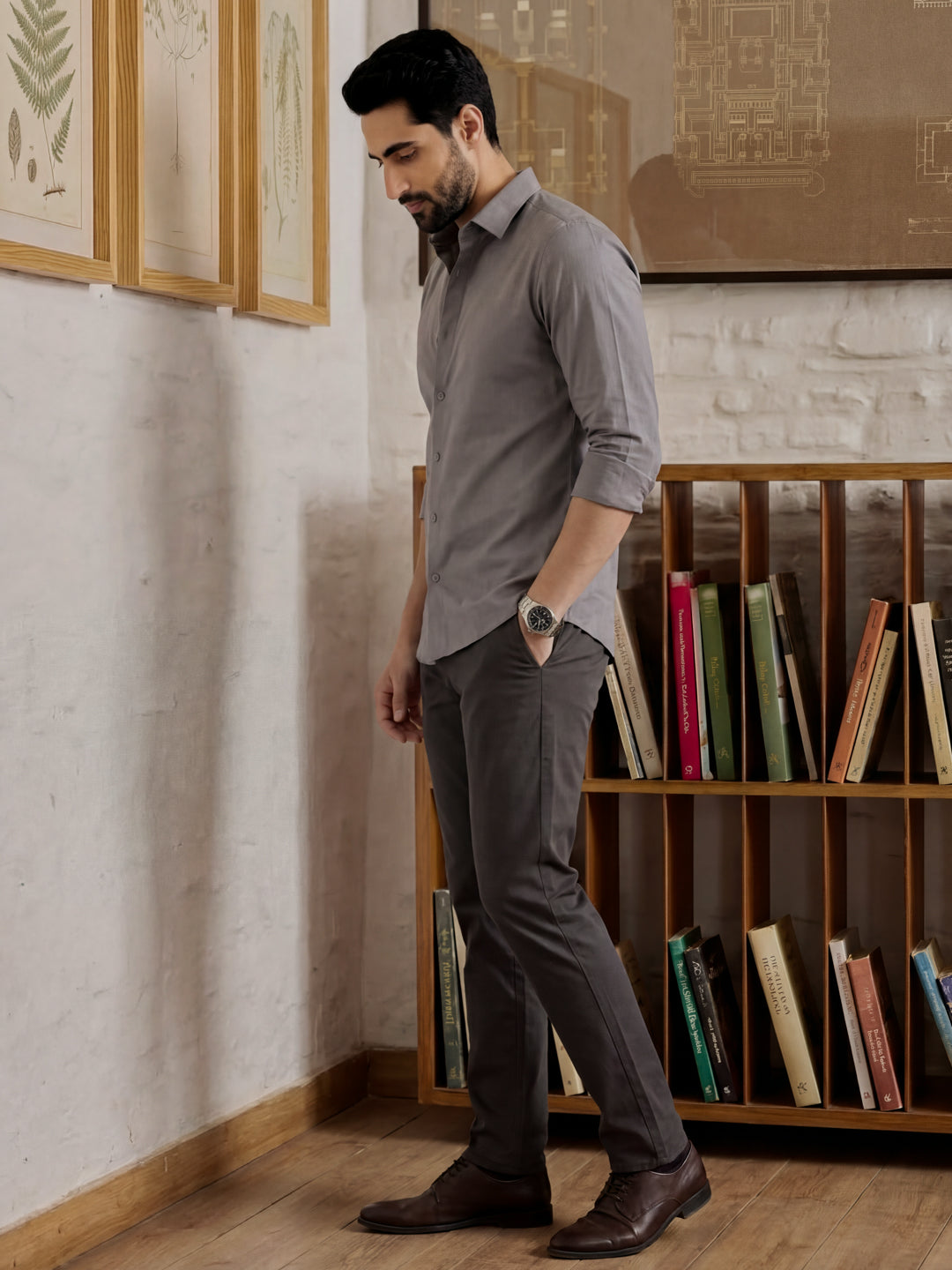 Grey Cotton Stretchable Shirt