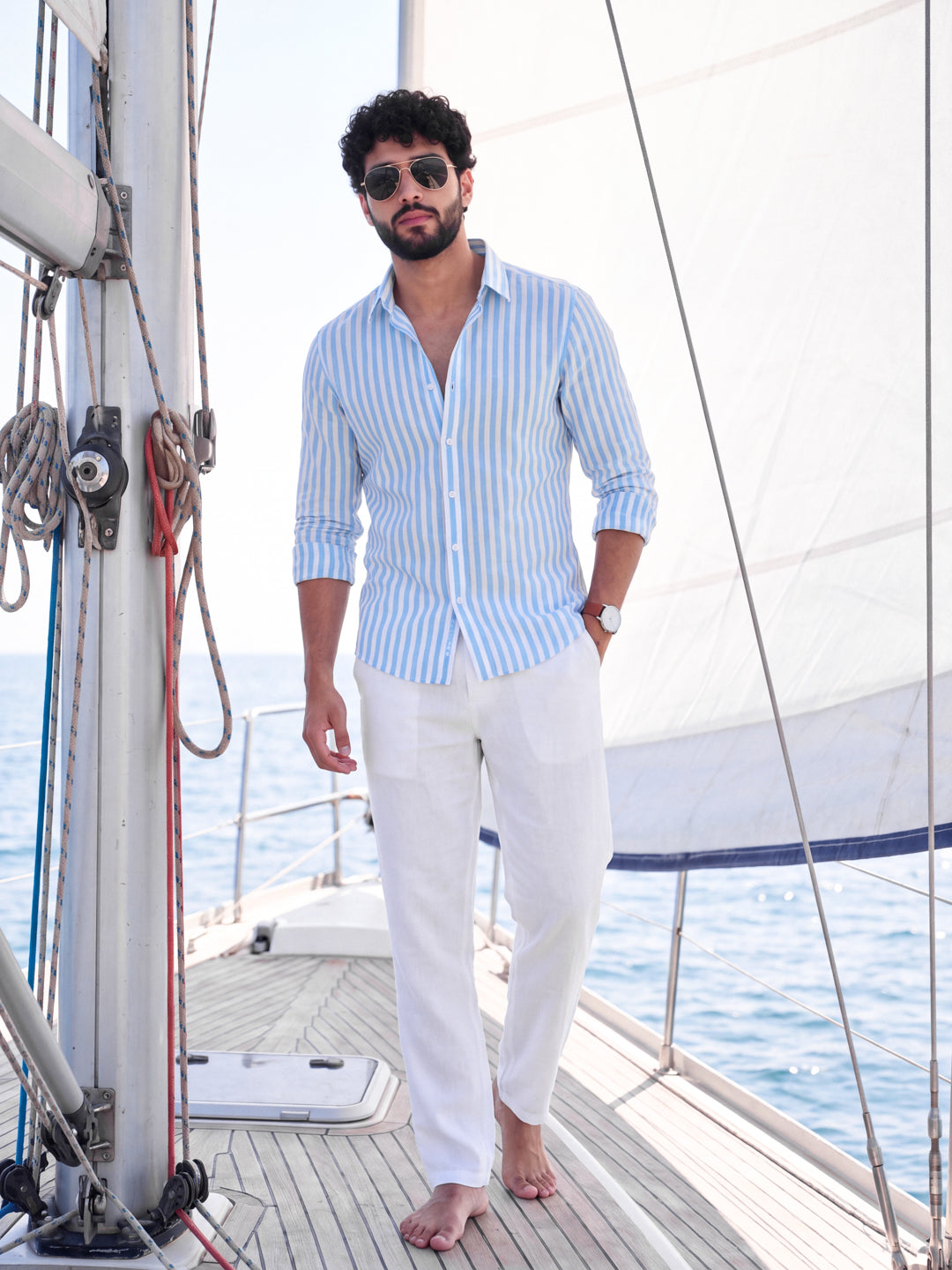 Skyblue linen stripe