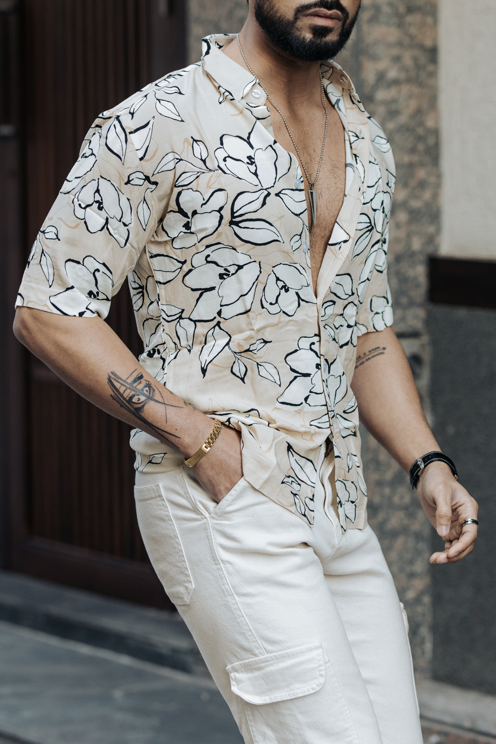 Beige Floral Resort Shirt