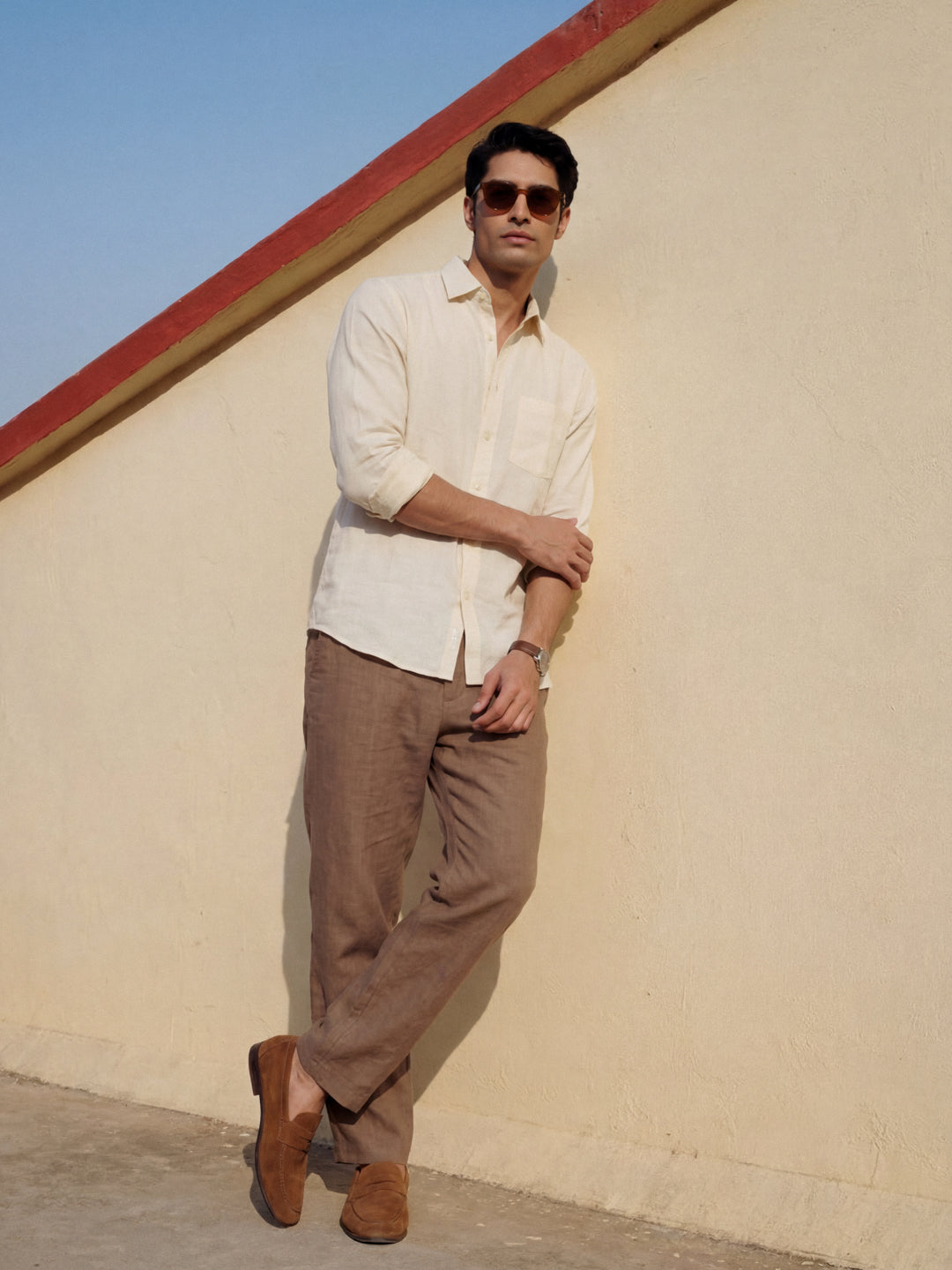 Cream Casual Linen Shirt