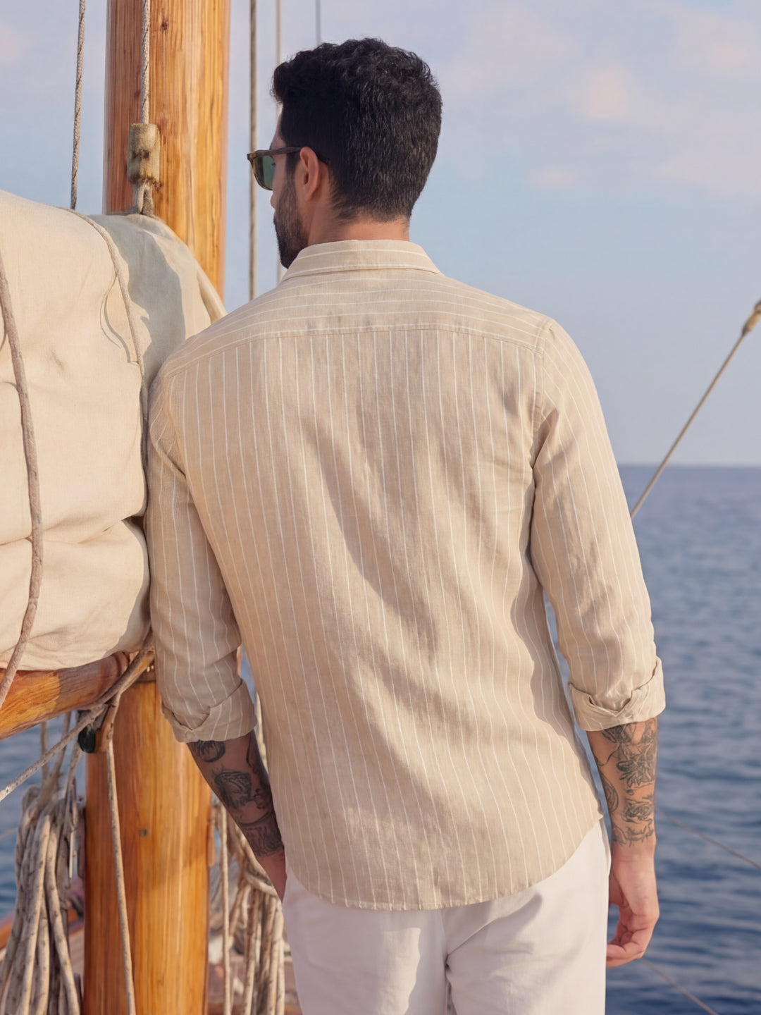 Brown Linen Stripe Shirt