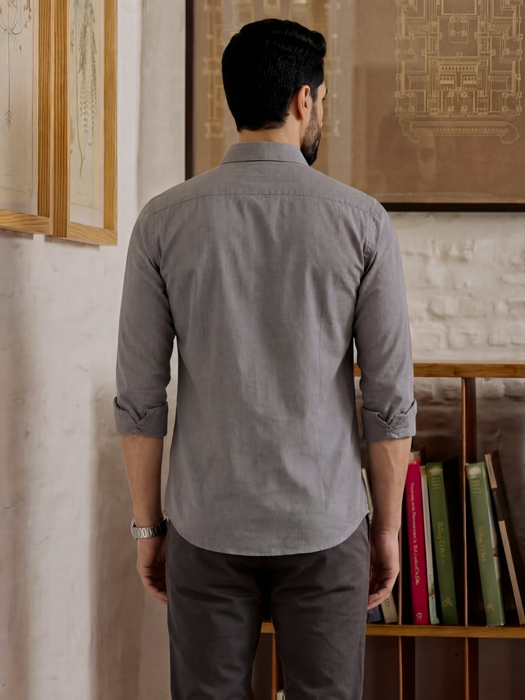 Grey Cotton Stretchable Shirt