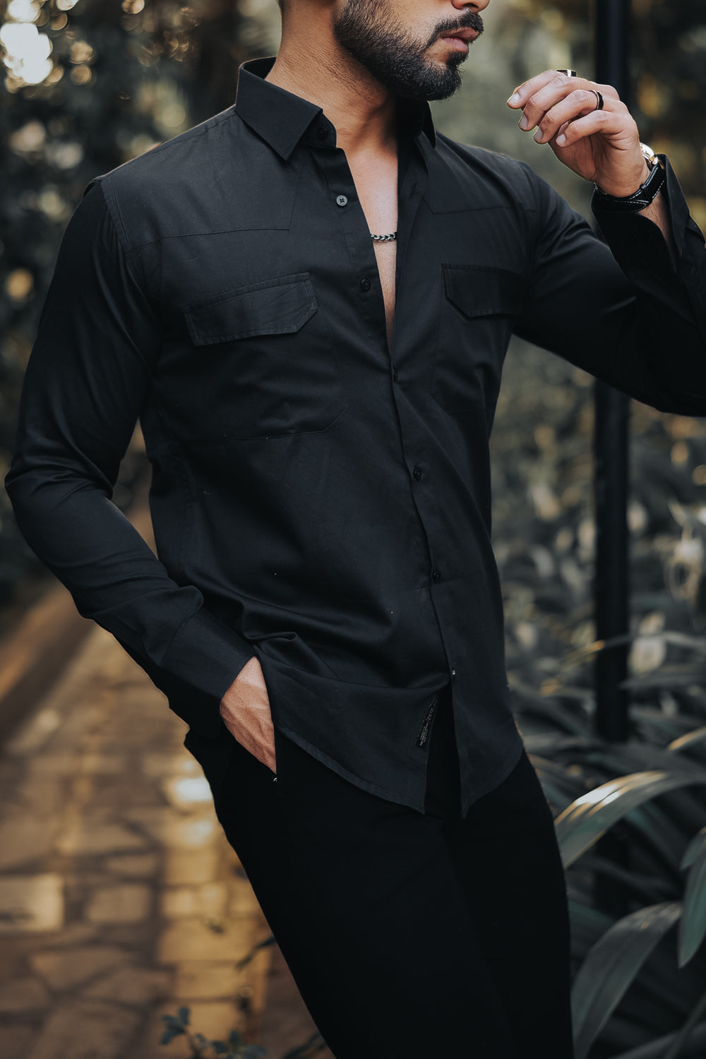 Black Cross Pocket Shirt