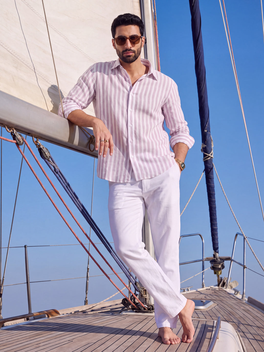 Orchid linen stripe