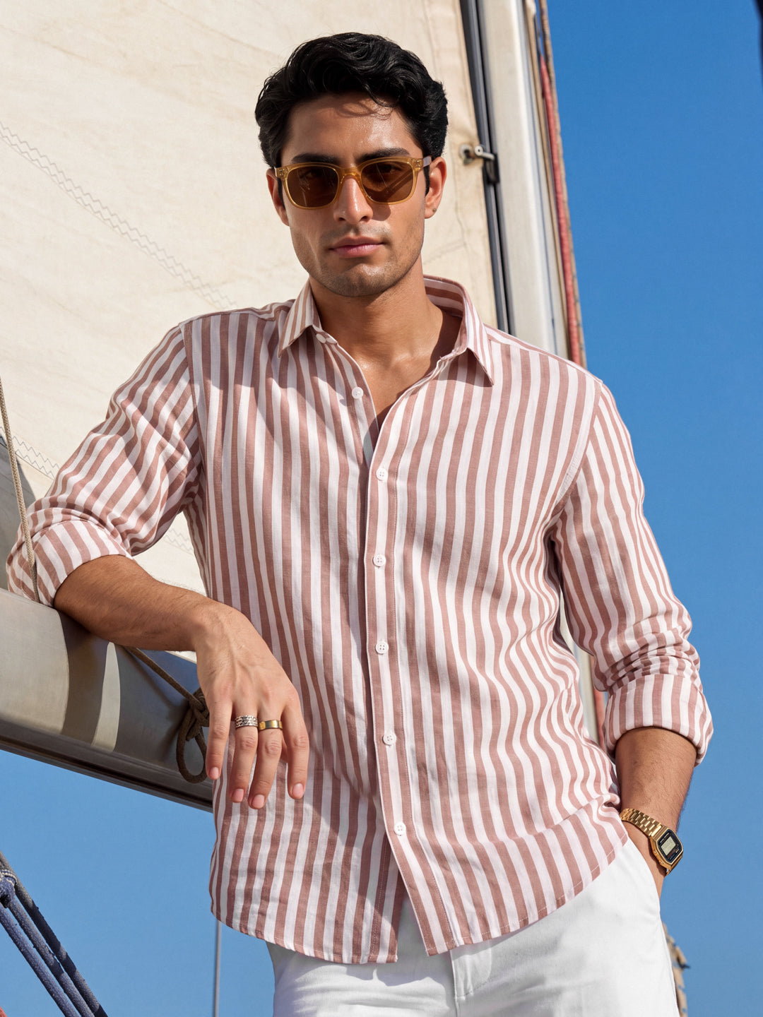 Camel linen stripe