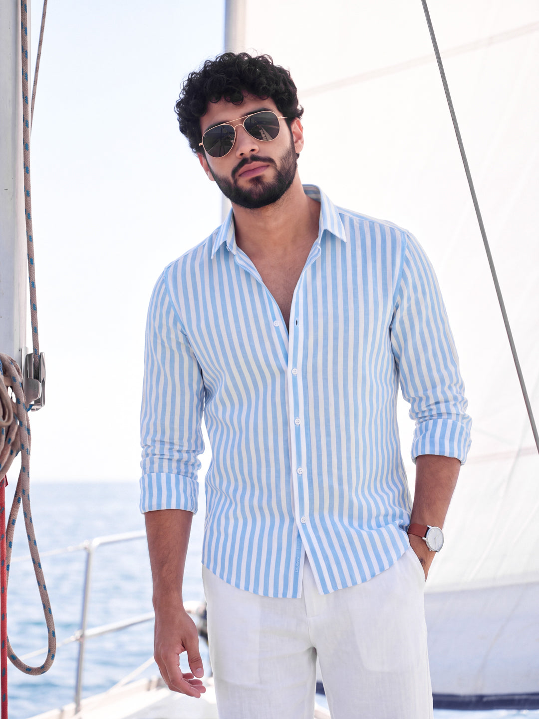 Skyblue linen stripe