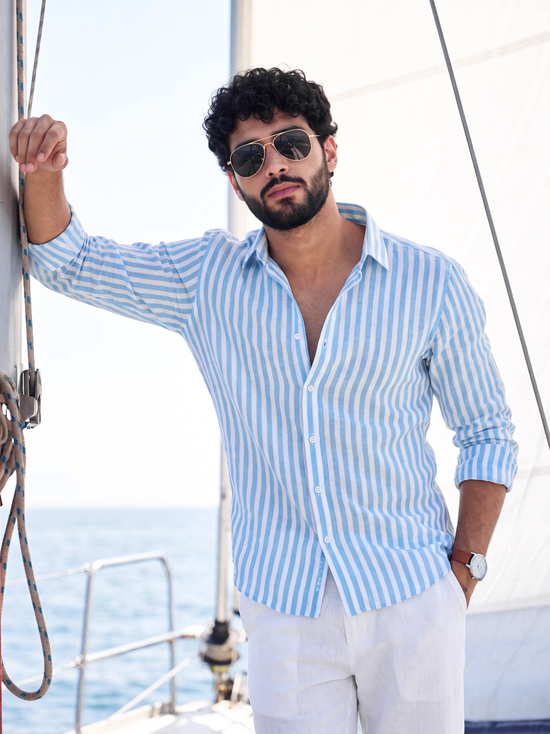 Skyblue linen stripe