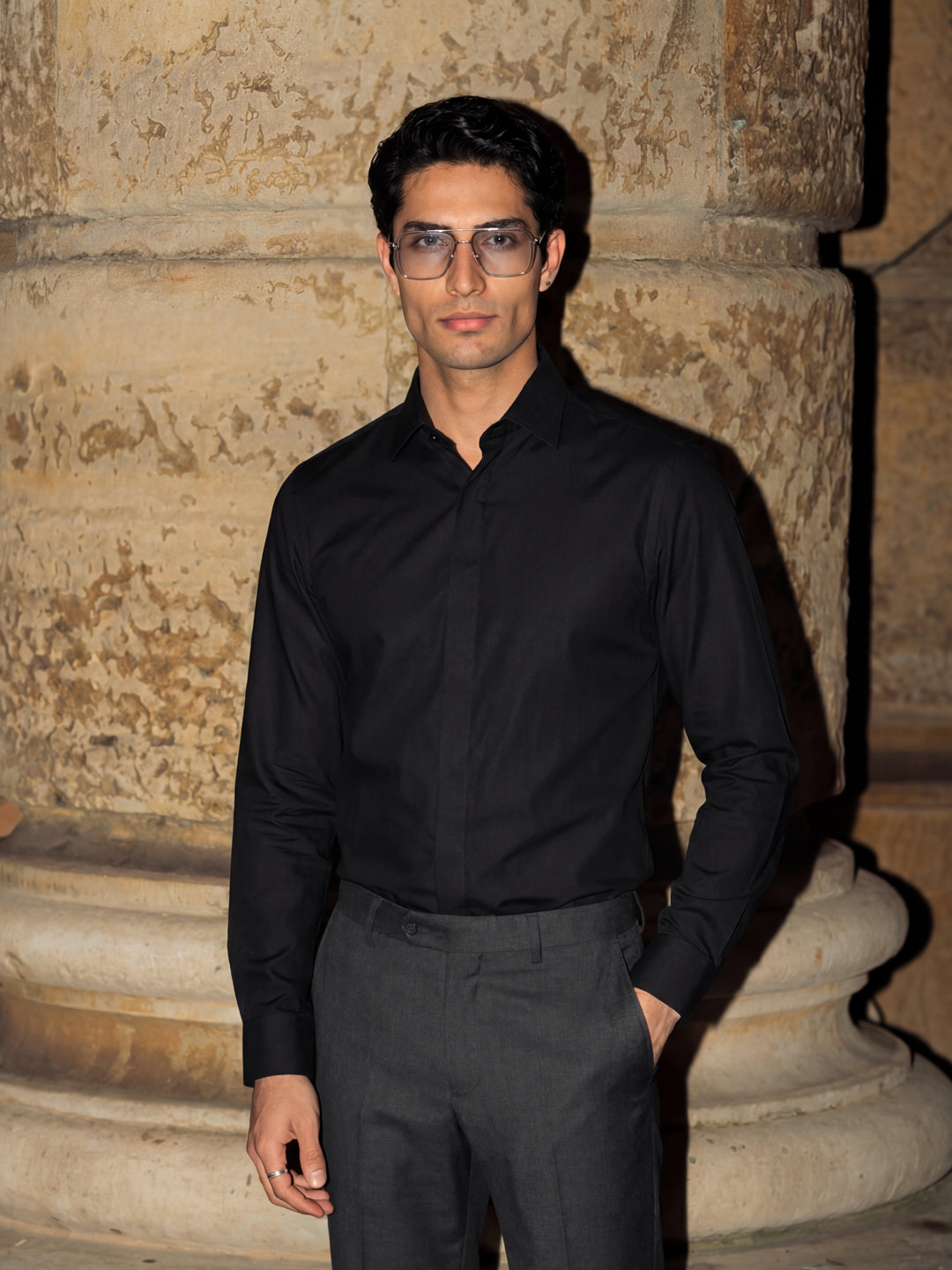 Black Placket Cover Shirt