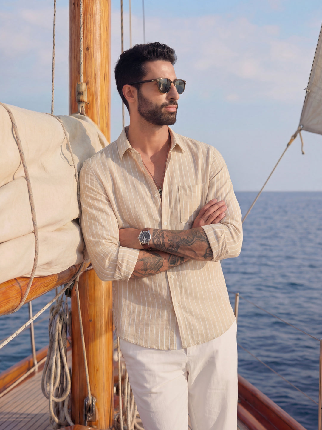 Brown Linen Stripe Shirt
