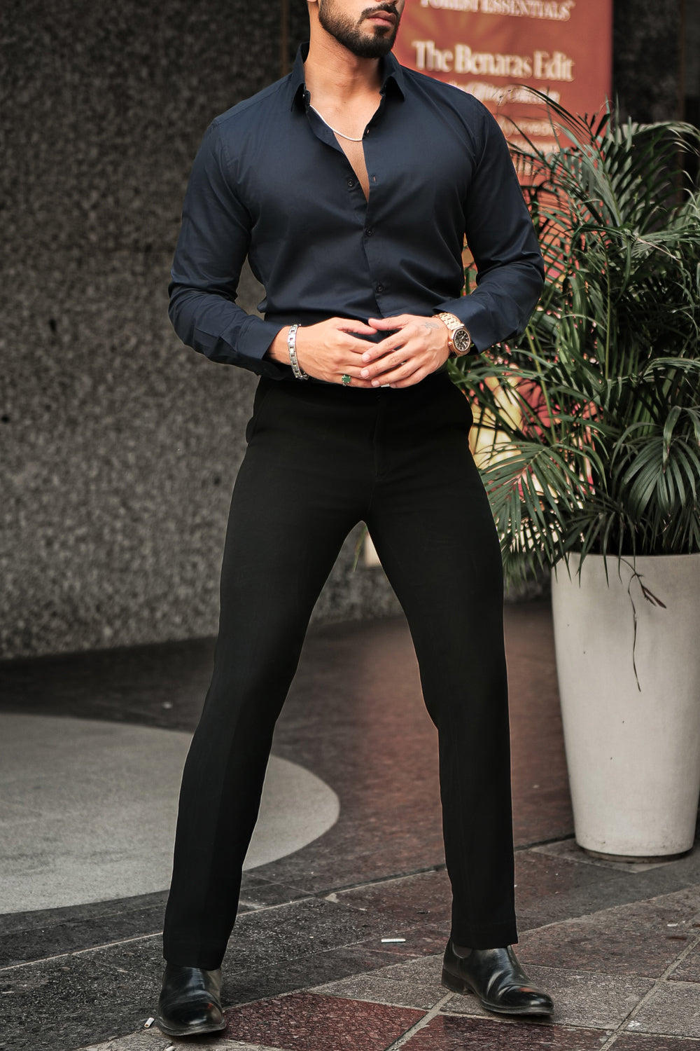 Classic Navy Blue - Cotton Satin Shirt