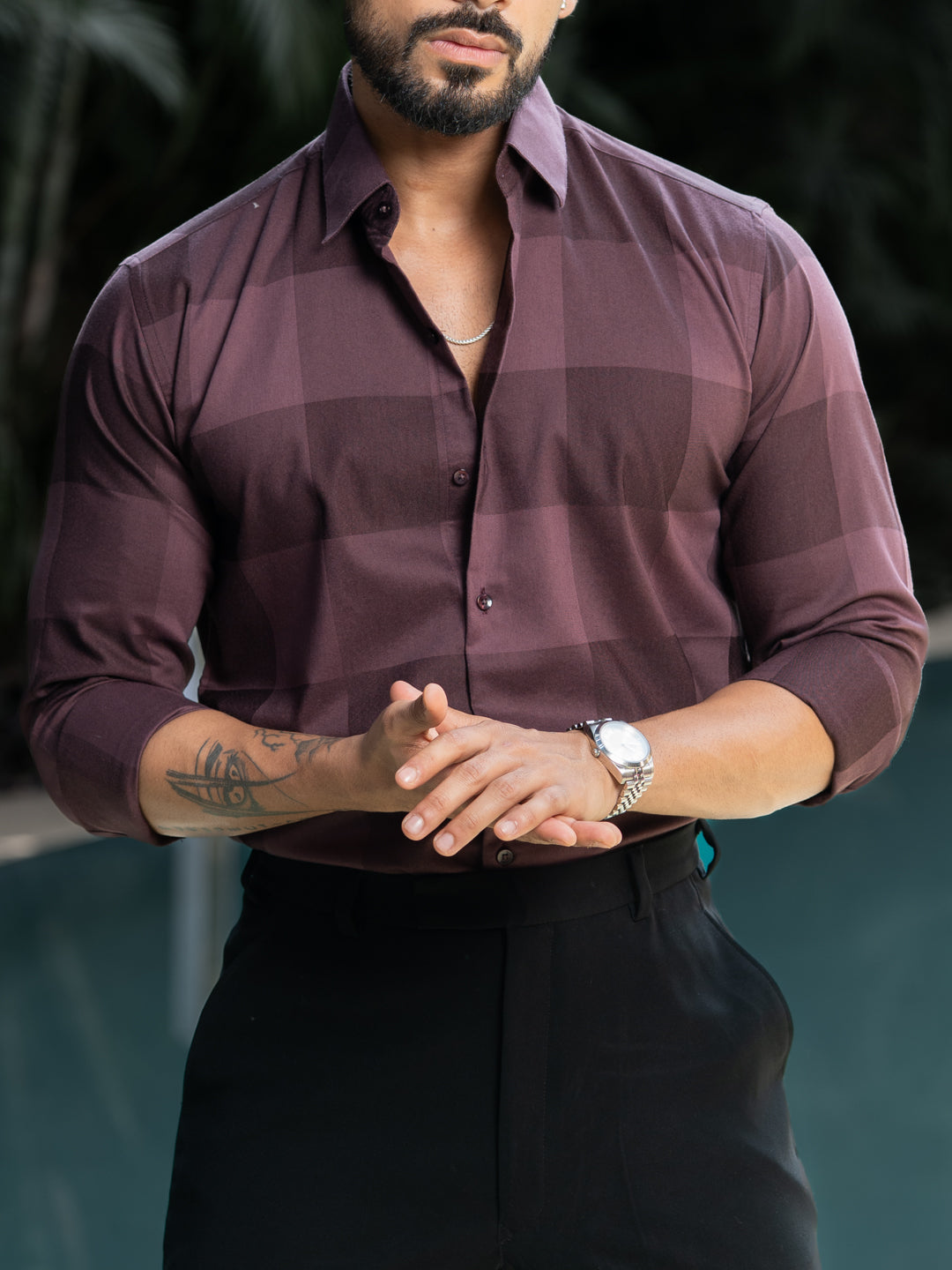 Maroon Macro Check Shirt