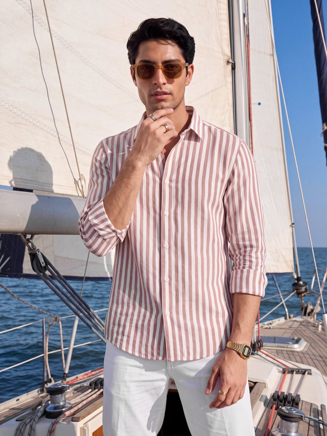 Camel linen stripe