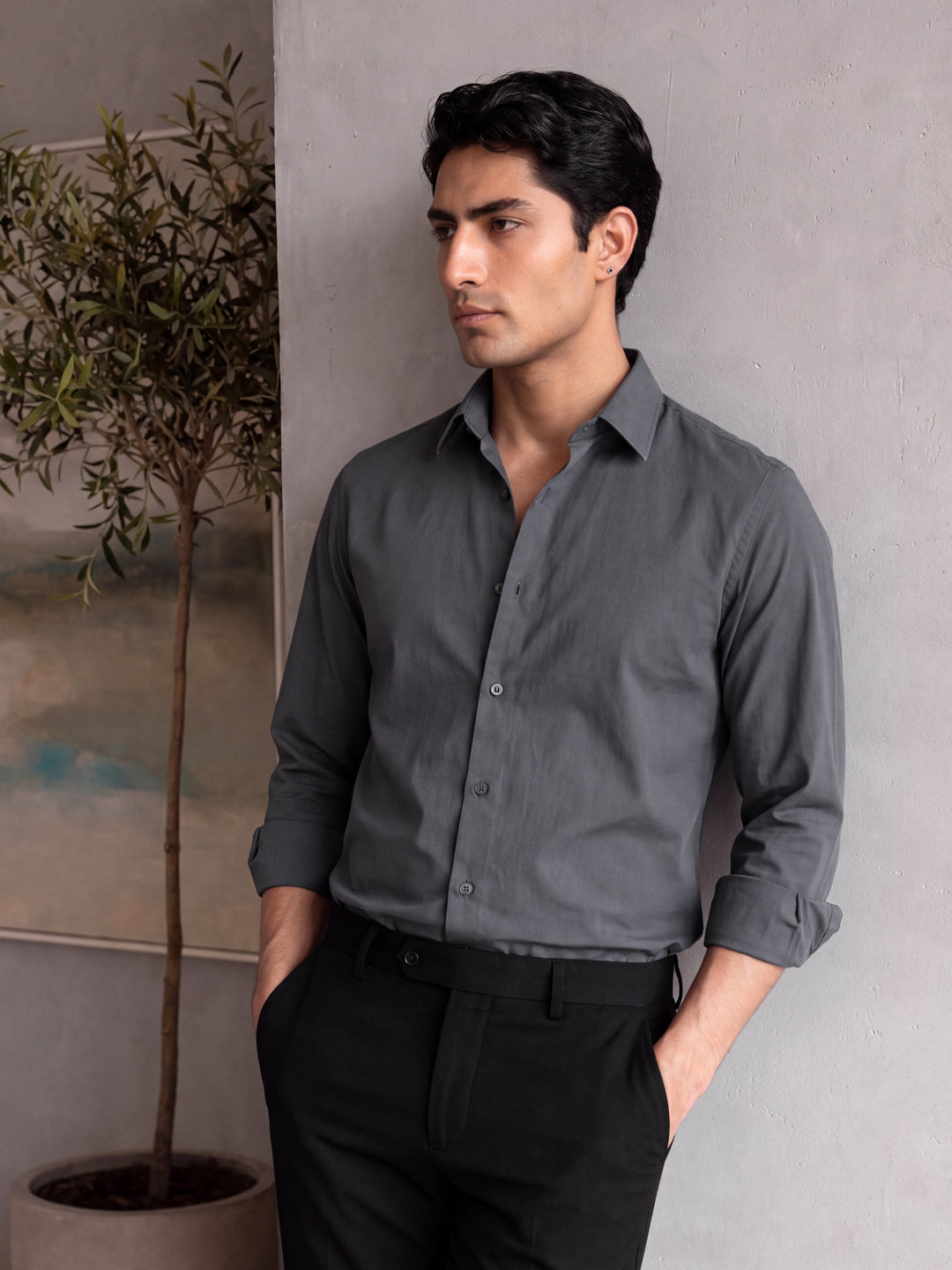 Grey Regular Solid Shirt