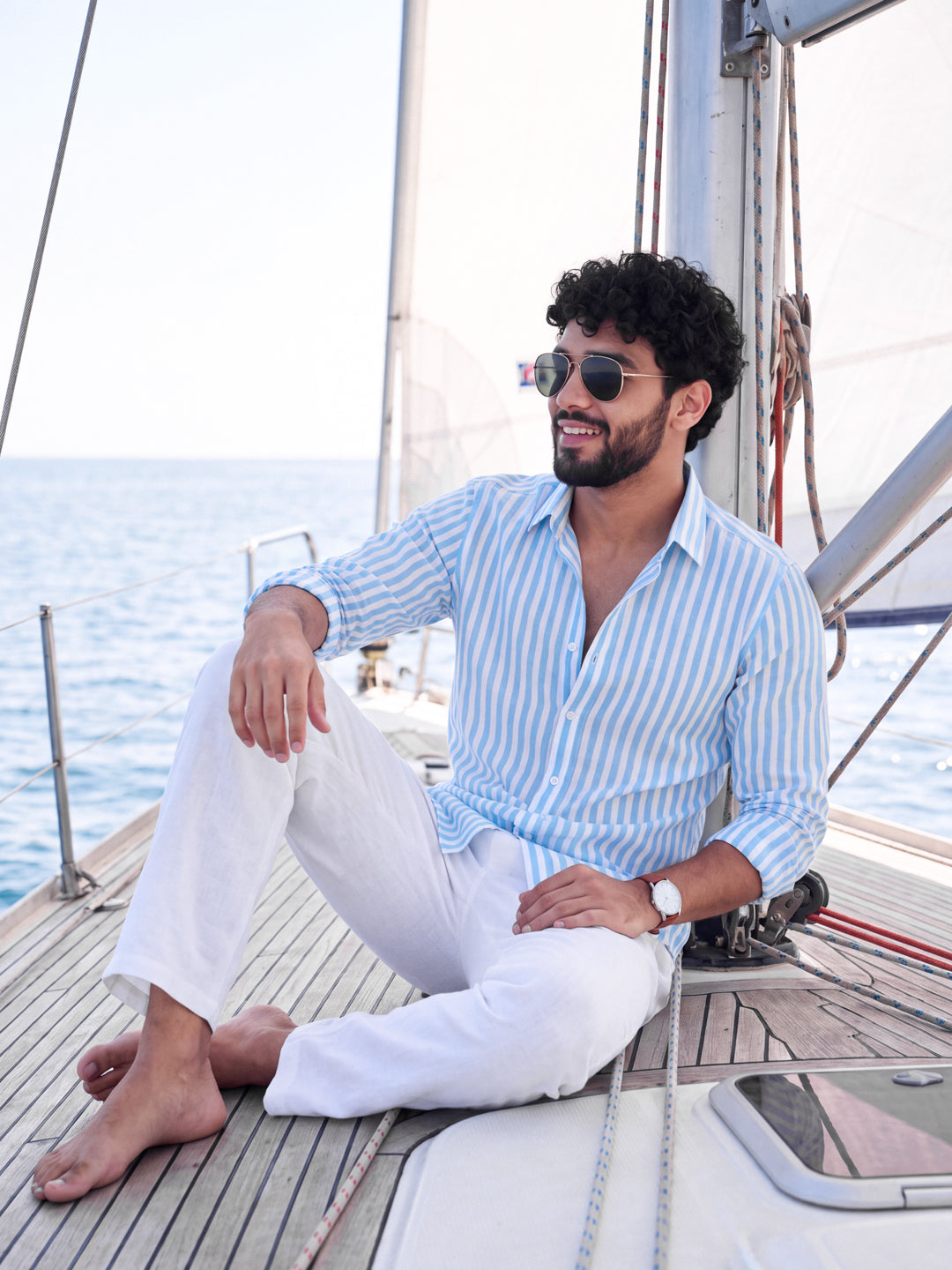 Skyblue linen stripe